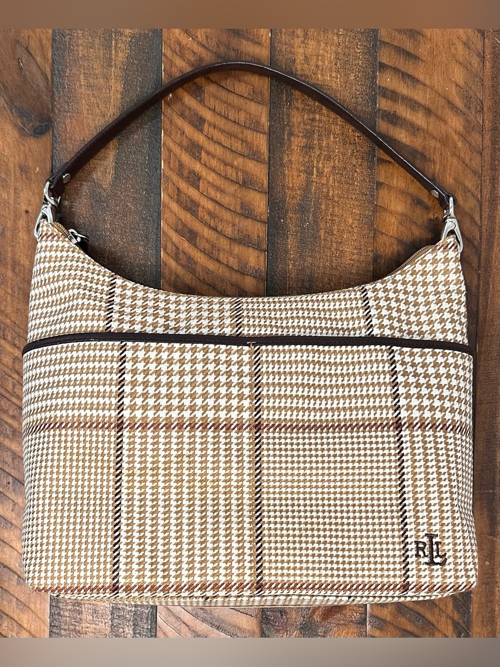 Vintage Y2K Lauren Ralph Lauren RLL Houndstooth Plaid Hobo Shoulder Bag